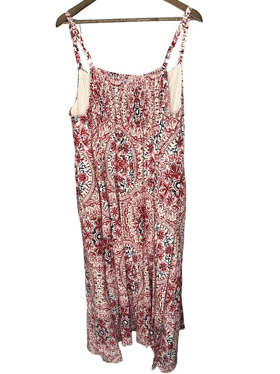 Torrid 3 Red and Cream Floral Print Maxi Dress with wrap front opening, flowy - Picture 2 of 7